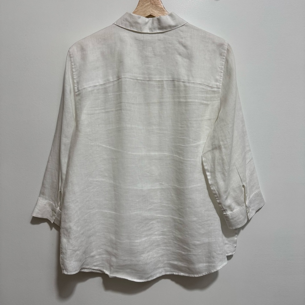 Chico’s No Iron 100% Linen Button Down Shirt Women Large Classic White - Picture 7 of 13
